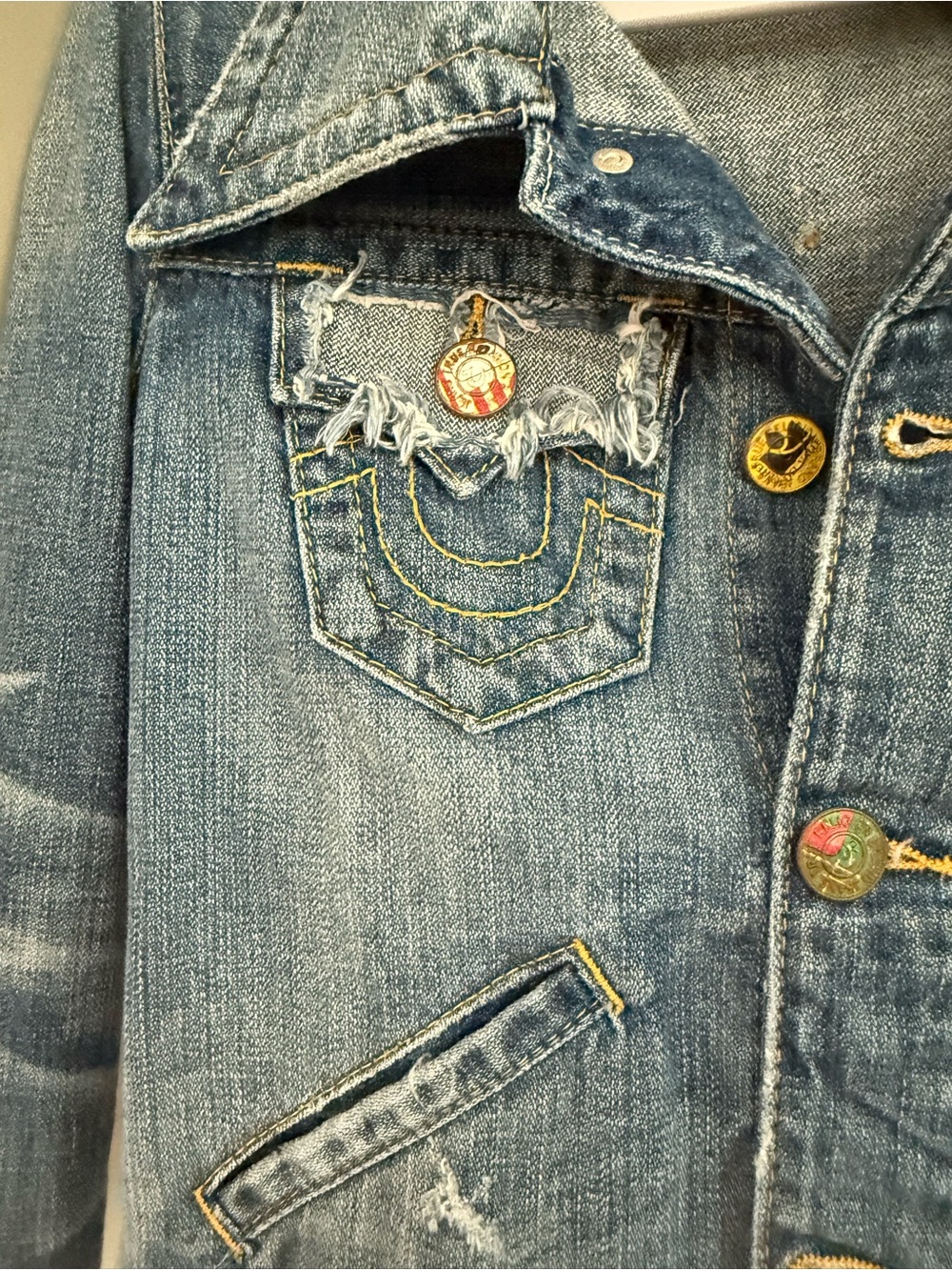 Rare Y2K True Religion Distressed Cropped Denim Jacket XS - Picture 8 of 13